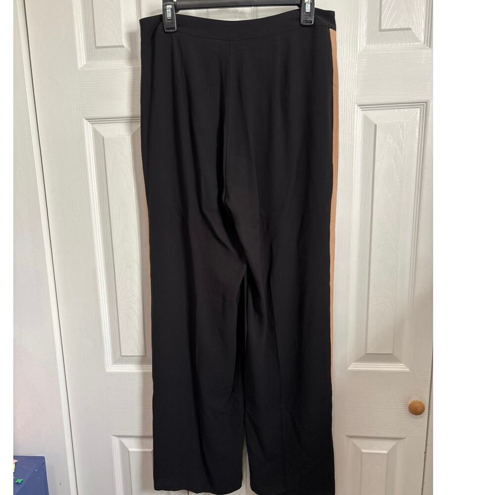 Eileen Fisher Black Straight Leg Pants with Tan Stripe - Picture 5 of 8